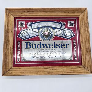 Vintage Budweiser Beer Advertising Solid Wood Framed Mirror Sign Bud-NOS 1981